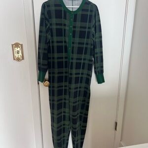 Green Plaid Button-Up Onesie Pajama